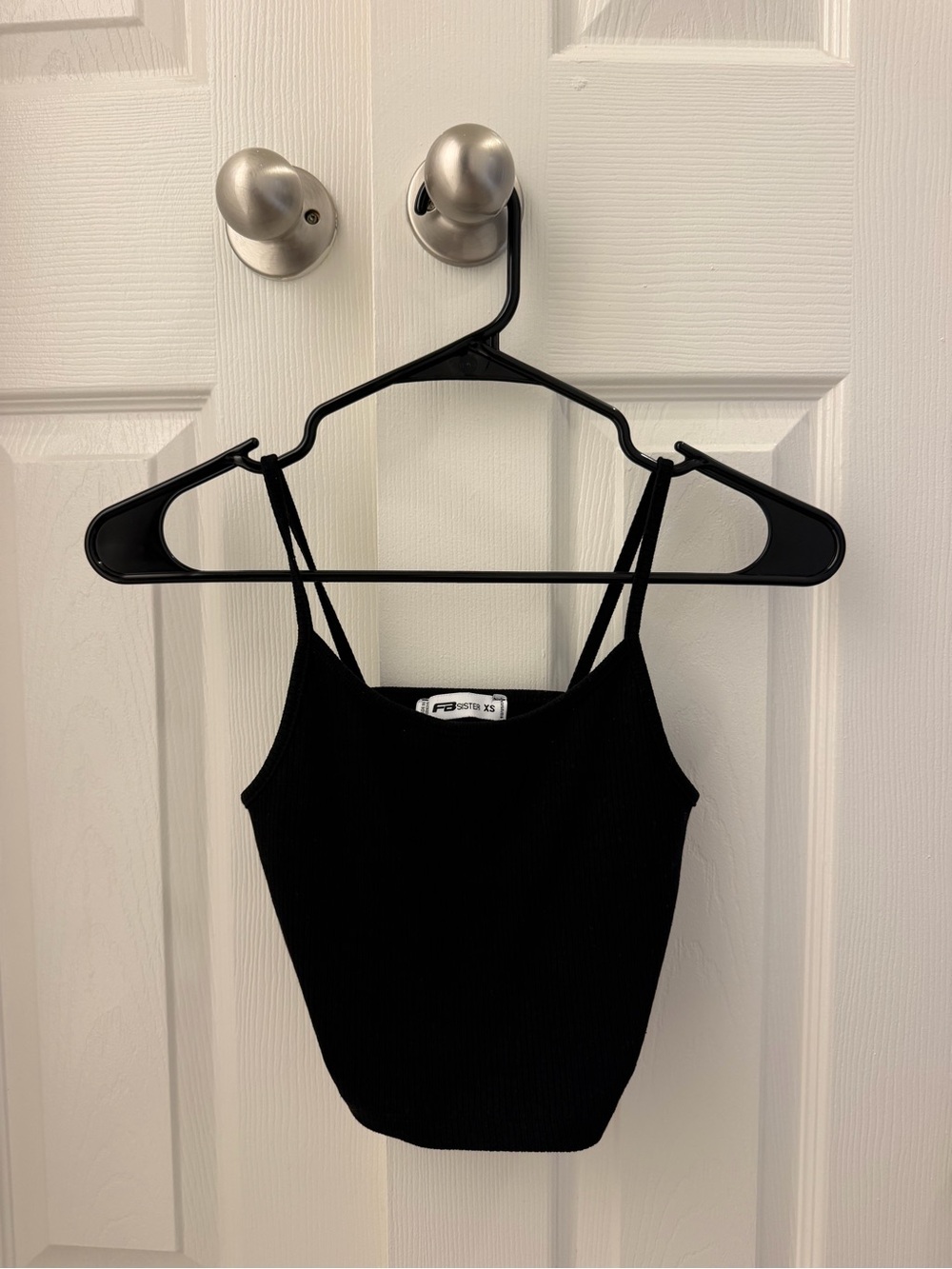 Slim Ribbed Black Camisole with Double Spaghetti Straps